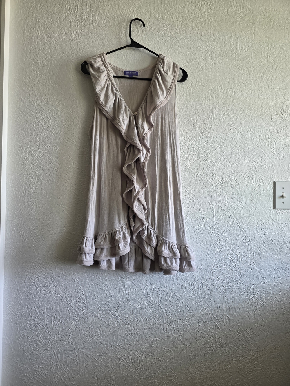 Coastal Cowgirl Boho Vivienne Tam Cream Ruffled V-Neck Sleeveless Mini Dress